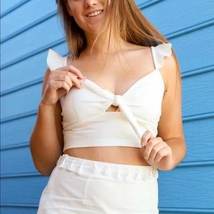 White ruffled crop top